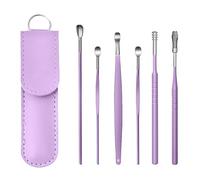 HSYTEK - Juego de 6 limpiadores de cerumen de acero inoxidable con práctica funda de poliuretano para una limpieza segura y eficiente de cerumen, color morado