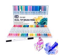 HSYTEK Juego de rotuladores fineliner de 24 colores, doble pincel, rotuladores gruesos y finos, con mango ergonómico, para dibujar, escribir, cómics, libro para colorear (multicolor 1)