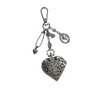 Hsyzygian Elegante cadena de medallón de aleación que combina un reloj funcional y un diseño ornamental con colgante de corazón hueco, llavero vintage, Escriba a, Talla única