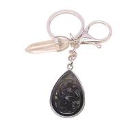 Hsyzygian Llavero con forma de lágrima de piedra natural y cristales con diseños de corte de diamantes y marco de fotos para estilos sofisticados. Llavero de cristales, Negro, Talla única