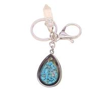 Hsyzygian Llavero con marco de corazón de piedra natural y cristales para llaves, mochilas y llavero de cristales de regalo sentimental, Azul turquesa, Talla única