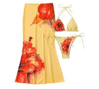 Hsyzygian Traje de baño de poliéster transpirable para mujer, conjunto de tres piezas de secado rápido con parte superior separada para escapadas a la playa, traje de baño de playa de moda