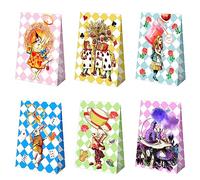 Htabiol Bolsas de regalo de Alicia en el País de las Maravillas para regalos, 24 bolsas de regalo de Alicia en el país de las maravillas con calcomanía de sellado, aptas para el primer cumpleaños de