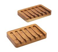 HTB - Jabonera de madera de teca natural, 2 piezas, jabonera para ducha, baño, cocina, bañera, maquinilla de afeitar, esponjas, fácil secado, prolonga la vida útil del jabón HTB