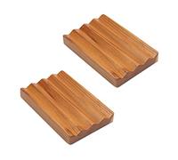 HTB - Jabonera de teca para ducha, paquete de 2 unidades, soporte decorativo de madera para jabón de baño, diseño de base elevada para mantener el jabón seco en la cocina, baño, fregadero, bañera