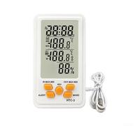 HTC-3 Digital para termo higrómetro con sensor exterior LCD grande | Medición de doble canal, monitoreo simultáneo, control climático preciso, mejor visión general