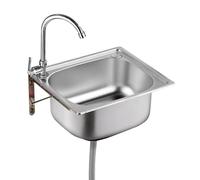 HTDRE Fregadero de Cocina de Acero Inoxidable de Pared con Grifo - Lavamanos de una cubeta para Uso doméstico y de Restaurante (un Solo Color, 60 x 40 cm)