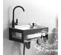 HTDRE Fregadero, Lavabo de Pared de Acero Inoxidable, Mueble de tocador, Fregadero de Cocina Colgante con Grifo para Cocina, baño, lavadero, Garaje (48 x 35 x 21 cm)