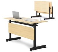 HTDRE Mesa de conferencias Plegable con Ruedas y Separador - Mesa de capacitación apilable sobre Ruedas para Uso en oficinas y aulas. Diseño portátil Que Ahorra Espacio.