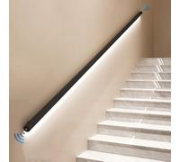 HTDRE Pasamanos de Escalera con luz LED y Sensor de Movimiento, pasamanos de Metal para Montaje en Pared para escaleras Interiores, Negro Mate, 70 cm