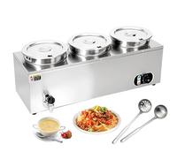 HTDRE Scaldazuppe Elettrico commerciale con Temperatura regolabile, scaldavivande a bagnomaria in Acciaio inossidabile per Catering e ristoranti, Include coperchi, mestoli e rubinetto