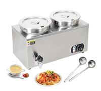 HTDRE Scaldazuppe Elettrico commerciale con Temperatura regolabile, scaldavivande a bagnomaria in Acciaio inossidabile per Catering e ristoranti, Include coperchi, mestoli e rubinetto