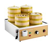 HTDRE Vaporera eléctrica Comercial con Cuatro Orificios, Control de Temperatura de 30 a 110 °C, Alarma de ebullición en seco y Suministro de Agua Independiente para una cocción eficiente.