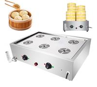 HTDRE Vaporera eléctrica Comercial para Dim Sum, máquina calentadora de Vapor de 2/4/6 Orificios con Ajuste de Temperatura de 30 a 110 °C para bufés en Tiendas y hogares.