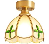 HTERWQEA Brass Semi Flush Mount Ceiling Light 10.2 Inch Stained Glass Modern Pendant Lamp E26 Close to Ceiling Lighting Fixture for Hallway Kitchen Bedroom Entryway