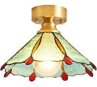HTERWQEA Brass Semi Flush Mount Ceiling Light 10.2 Inch Stained Glass Modern Pendant Lamp E26 Close to Ceiling Lighting Fixture for Hallway Kitchen Bedroom Entryway