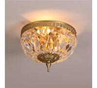 HTERWQEA Elegant Crystal and Copper Flush Mount Ceiling Light 2 Light Mini Chandelier E14 Base Lighting Fixture for Bedroom Foyer Hallway and Entryway Decor