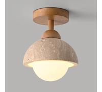 HTERWQEA G9 Globe Glass Ceiling Light Natural Stone Semi Flush Mount Ceiling Lamp Nordic Wood Lighting Fixture for Bedroom Living Room Hallway Corridor