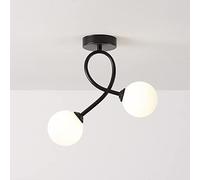 HTERWQEA Glass Semi Flush Mount Ceiling Light Modern Close-to-Ceiling Lamp with White Globe Glass Shade Geometric Metal Ceiling Lighting Fixture for Closet Hallway Entryway