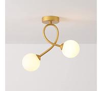 HTERWQEA Glass Semi Flush Mount Ceiling Light Modern Close-to-Ceiling Lamp with White Globe Glass Shade Geometric Metal Ceiling Lighting Fixture for Closet Hallway Entryway