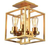 HTERWQEA Gold 4 Light Mini Chandelier 10.2 Inch Square Metal Semi Flush Mount Ceiling Fixture Close to Ceiling Lighting for Kitchen Entryway Bedroom Hallway