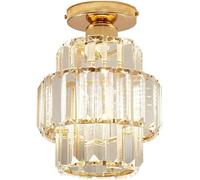 HTERWQEA Modern Gold Chandelier Crystal Mini Semi Flush Mount Ceiling Light E26 Close to Ceiling Lighting for Dining Room Bedroom Entryway