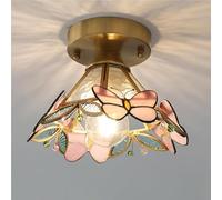 HTERWQEA Modern Stained Glass Ceiling Light Semi Flush Mount E26 Close to Ceiling Lighting Fixture for Entryway Stairway Bedroom Hallway