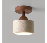 HTERWQEA Modern Stone Ceiling Light 4.72 Inch Wood and Natural Stone Cylinder Semi Flush Mount E26 Close to Ceiling Lamp for Living Room Bedroom
