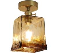 HTERWQEA Nordic Ceiling Light Fixture with Amber Glass Shade Brushed Brass Ceiling Lights Small E26 Semi Flush Mount Ceiling Lighting for Farmhouse Kitchen Entryway Loft Stairs(C)
