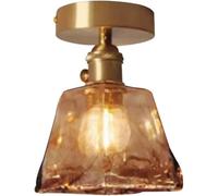 HTERWQEA Nordic Ceiling Light Fixture with Amber Glass Shade Brushed Brass Ceiling Lights Small E26 Semi Flush Mount Ceiling Lighting for Farmhouse Kitchen Entryway Loft Stairs(B)