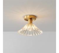 HTERWQEA Nordic Flush Mount Ceiling Light E14 1-Light Brass Ceiling Lamp with Glass Shade Close to Ceiling Pendant Light Fixture for Kitchen Entryway Corridor Loft