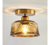 HTERWQEA Nordic Single Close to Ceiling Light Fixture with Amber Glass Shade Gold E26 Semi Flush Mount Ceiling Lamp Modern Mini Pendant Lights for Aisle Corridor Living Room Foyer Balcony Hallway