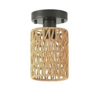 HTERWQEA Rattan Ceiling Light Boho Black Ceiling Lamp Natural Rattan Shade Vintage Close to Ceiling Lights E26 for Living Room Bedroom Dining Kitchen Hallway Stairs