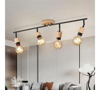 HTERWQEA Retro Black Adjustable E26 Semi Flush Mount Ceiling Lamp Wood Kitchen Island Close to Ceiling Light Fixture 2/3/4 Light Fixed Track Lighting Kit for Farmhouse Hallway Bedroom(4-light)