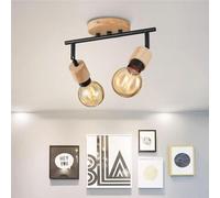 HTERWQEA Retro Black Adjustable E26 Semi Flush Mount Ceiling Lamp Wood Kitchen Island Close to Ceiling Light Fixture 2/3/4 Light Fixed Track Lighting Kit for Farmhouse Hallway Bedroom(2-light)