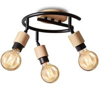 HTERWQEA Retro Black Adjustable E26 Semi Flush Mount Ceiling Lamp Wood Kitchen Island Close to Ceiling Light Fixture 2/3/4 Light Fixed Track Lighting Kit for Farmhouse Hallway Bedroom(3-light)