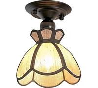 HTERWQEA Retro Black Ceiling Light with Fabric Shade 7.9 Inch Semi Flush Mount Ceiling Lamp E14 Base Close to Ceiling Vintage Style Lighting for Bedroom Hallway Entryway