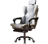 HTERWQEA Silla ejecutiva ergonómica Oficina con Respaldo Alto, reclinable, giratoria, Cuero sintético, reposapiés retráctil Ajustable, Base Metal, cómoda Silla Escritorio Negra con Ruedas(Grey)