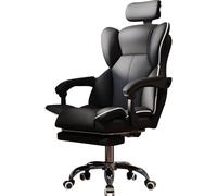 HTERWQEA Silla ejecutiva ergonómica Oficina con Respaldo Alto, reclinable, giratoria, Cuero sintético, reposapiés retráctil Ajustable, Base Metal, cómoda Silla Escritorio Negra con Ruedas(Noir)