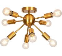 HTERWQEA Sputnik Chandelier Gold Industrial 8 Light Ceiling Lamp E26 Semi Flush Mount Farmhouse Lighting for Living Room Dining Room Bedroom Office Study