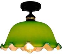 HTERWQEA Vintage Green Glass Shade Semi-Flush Mount Pendant Light Fixtures E26 Base Ceiling Lamp for Bedroom Kitchen Living Room Entryway and Hallway