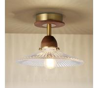 HTERWQEA Walnut Ceiling Light Industrial Semi Flush Mount Ribbed Glass Lamp E27 Ceiling Lighting Fixture for Dining Room Bedroom Cafe Hallway