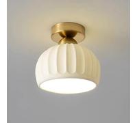 HTERWQEA White E27 Ceramic Ceiling Light Modern Dome Semi Flush Mount 7in Ribbed Ceramic Pendant Shade Close to Ceiling Lighting Fixture for Hallway Nordic Ceiling Lamp