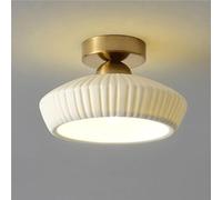 HTERWQEA White Ribbed Ceramic Ceiling Light 8.6 Inch E26 Base Semi Flush Mount Gold Accent Lamp for Kitchen Hallway Bedroom and Entryway