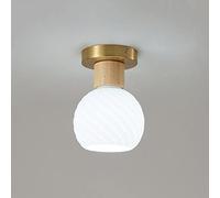 HTERWQEA Wood Flush Mount Ceiling Light Glass Close-to-Ceiling Lamp Nordic Wooden Hallway Lighting Fixture E26 Hanging Lights for Kitchen Entryway Loft Balcony