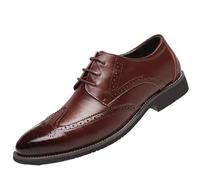HTERWQEA Zapatos Formales con Punta ala Brogue for Hombre, Cuero, Esmoquin, Punta Puntiaguda, Goma Antideslizante, Zapato caña Baja for Boda, Fiesta, graduación, clásico, con Cordones(Brown,43 EU)