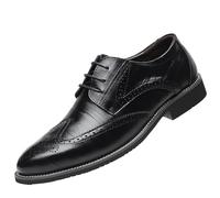 HTERWQEA Zapatos Formales con Punta ala Brogue for Hombre, Cuero, Esmoquin, Punta Puntiaguda, Goma Antideslizante, Zapato caña Baja for Boda, Fiesta, graduación, clásico, con Cordones(Noir,43 EU)