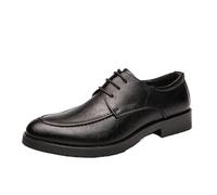 HTERWQEA Zapatos Formales for Hombre, con Detalles cosidos a Mano, Cuero, clásicos, con Cordones, Punta Redonda, for graduación, Boda, Esmoquin, Goma Antideslizante, tacón Bloque.(Noir,44 EU)