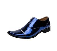 HTERWQEA Zapatos Formales for Hombre, Estilo Oxford, Piel Flor, Estilo Brogue, for Negocios, Antideslizantes, caña Baja, con tacón Bloque, Estilo Vintage, con Cordones y for Fiesta.(Blue,40 EU)