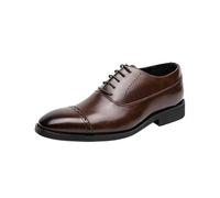 HTERWQEA Zapatos Formales for Hombre, Vestir, Oxford, Cuero Italiano, con Punta Lisa, for Negocios, clásicos, con Cordones, for Oficina, Antideslizantes, caña Baja.(Brown,44 EU)